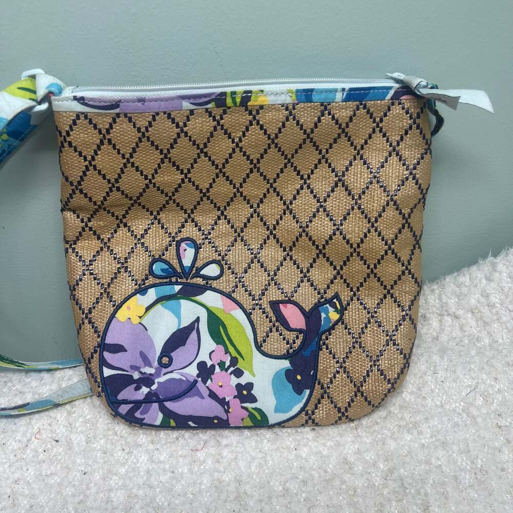 Vera Bradley Marian Floral Whale Woven Straw Beach Crossbody Bag